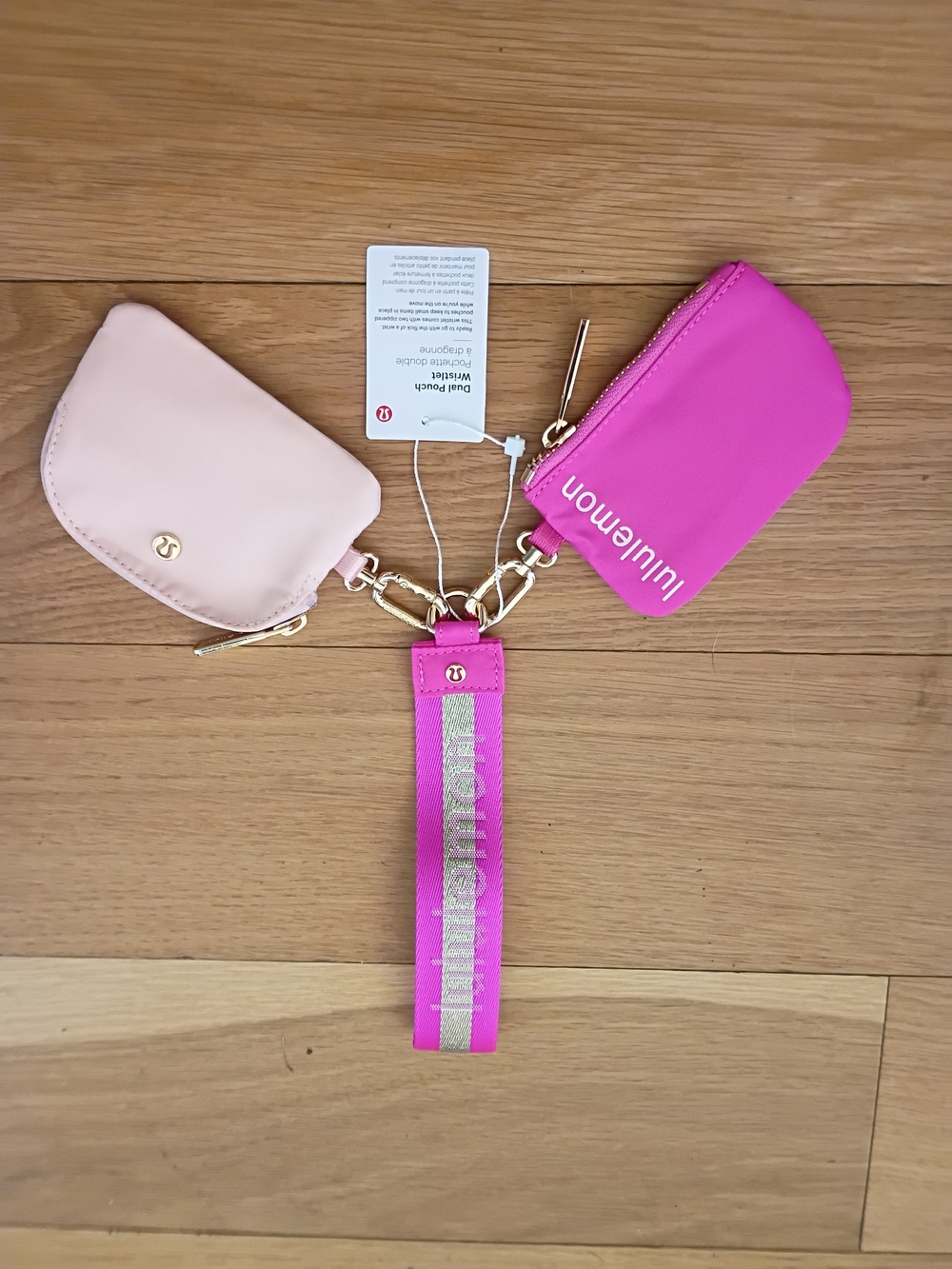 lululemon athletica Dual Pouch Wristlet - Hot Pink & Pale Pink With Gold - Picture 2 of 3